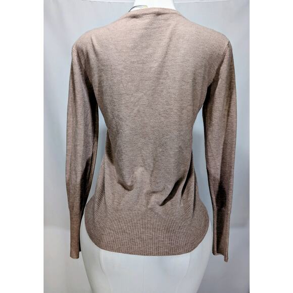 Sioni Heather Latte Wool Blend Beaded Button Cardigan Sweater Size M NWT - Picture 4 of 8